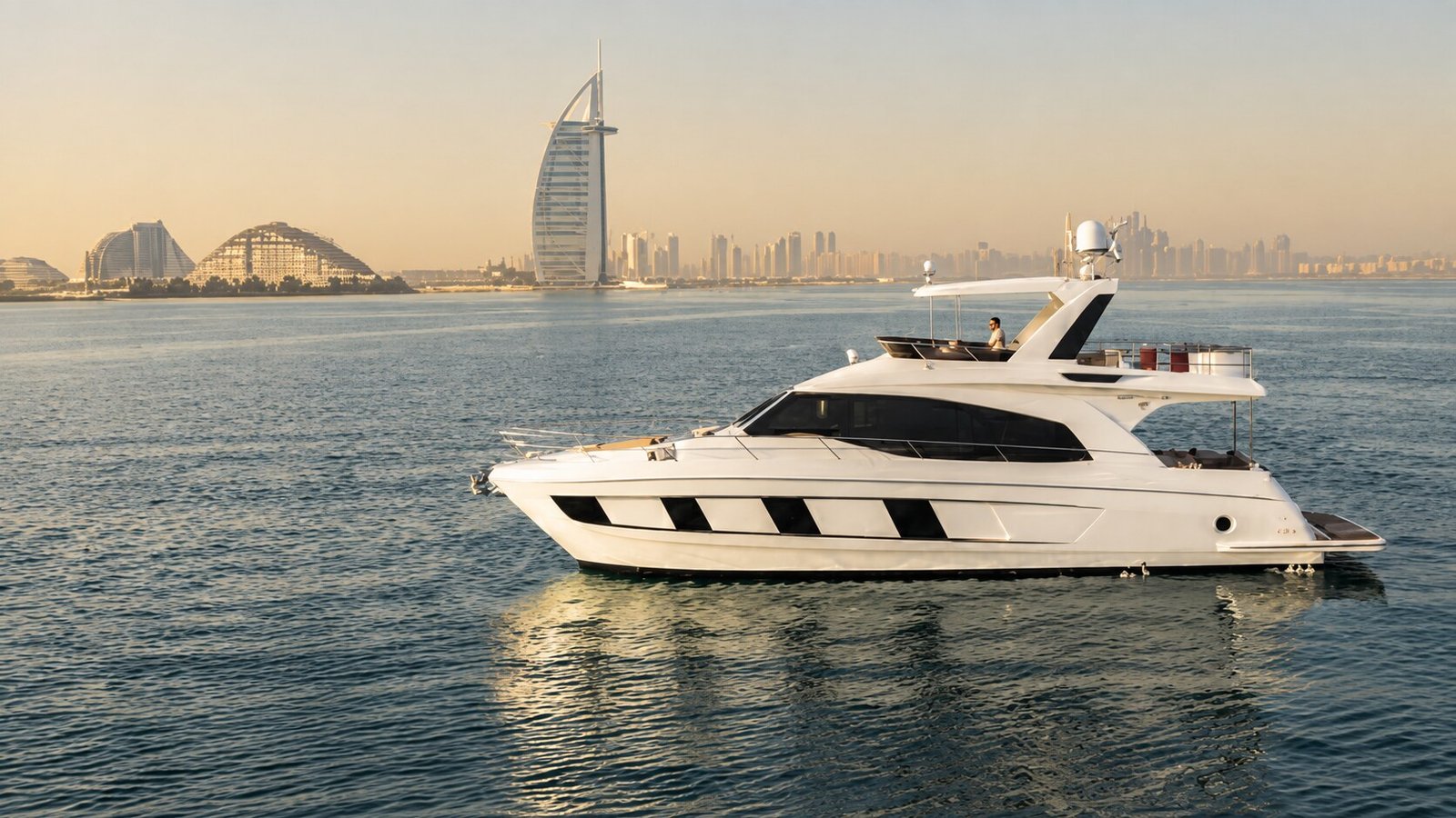Majesty 62 motor yacht sold by Honoré & Co, cruising in Dubai