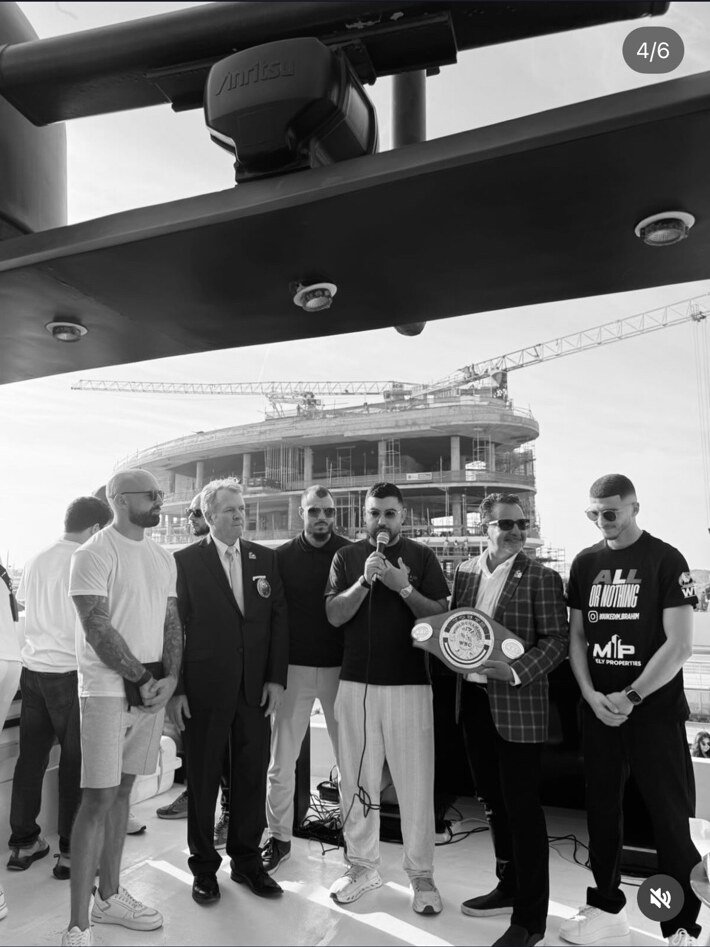 Press conference speakers aboard the yacht